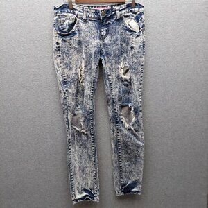 Womens Acid Wash Distressed Skinny Jeans Size 7 By Wishful In Cotton/Spandex Den